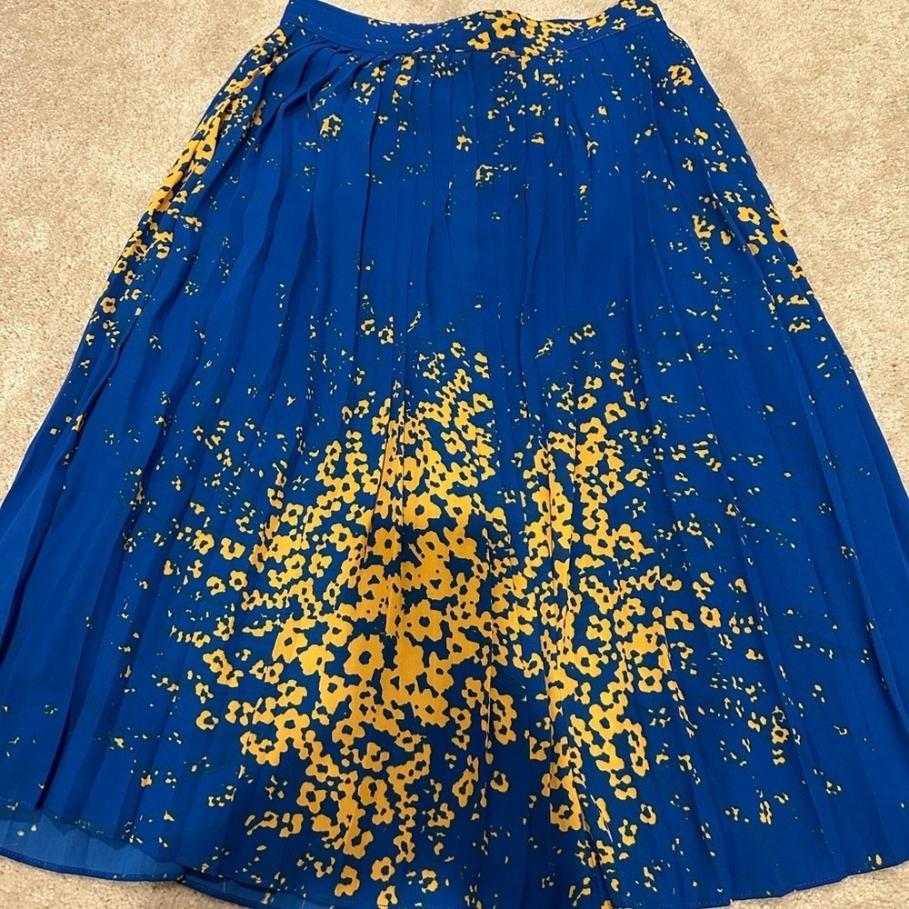 J.Crew blue yellow floral pleated midi skirt size 0 NWT